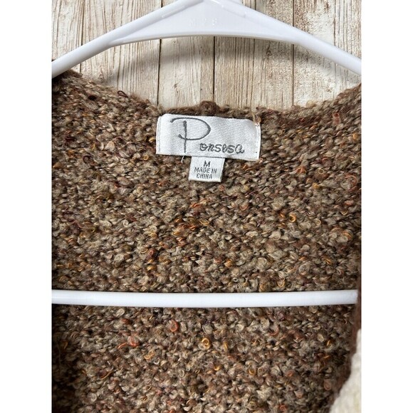 Ponsesa Womens M Brown Nubby Knit Yarn Toggle Vest Hooded Sweater Gorpcore - Picture 2 of 5